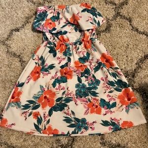 Strapless white floral tropical sundress